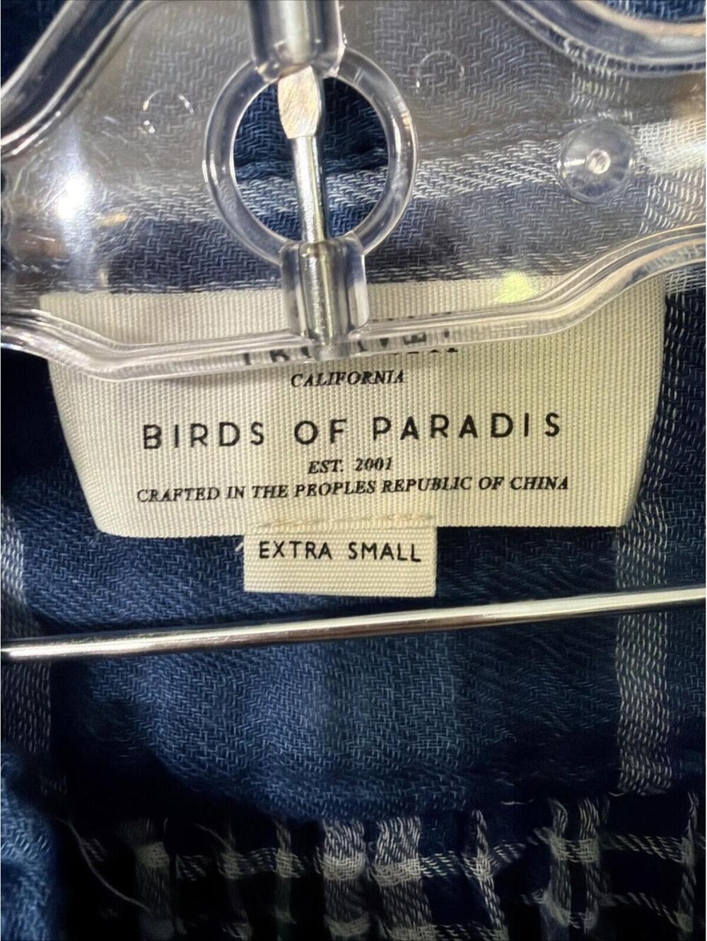 Trovata Birds of Paradise Blue Plaid Button Down Shirt Sz XS Ruffle Trim New - Picture 2 of 9